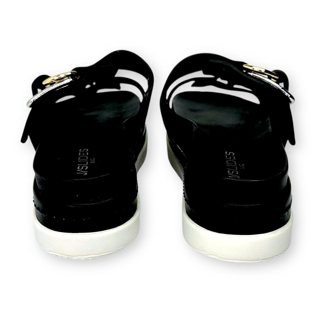 J Slides Baha Leather Double Buckle Slide Sandals US 7.5 Black Patent Platform - Picture 9 of 13